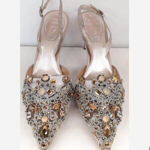 Rene Caovilla Veneziana Jeweled Lace Slingback Pumps Size 36